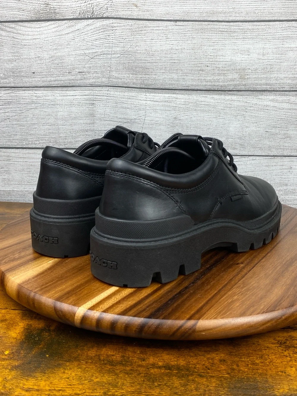 COACH Cameron Derby Black Leather Chunky Lug Sole Lace Up Shoe Men’s Size 11 D